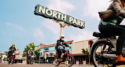 Bikers in historic South Park neighborhood San DIego