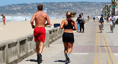 Running on the Boardwalk in Mission Beach